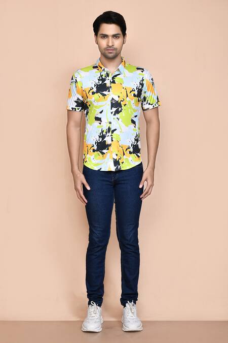 Aryavir Malhotra_Multi Color Nylon Water Splash Print Shirt _Online_at_Aza_Fashions