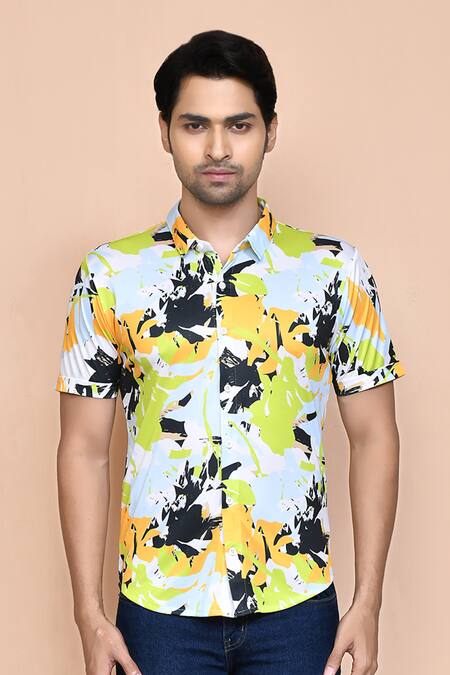 Buy_Aryavir Malhotra_Multi Color Nylon Water Splash Print Shirt _Online_at_Aza_Fashions