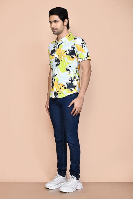 Shop_Aryavir Malhotra_Multi Color Nylon Water Splash Print Shirt _Online_at_Aza_Fashions