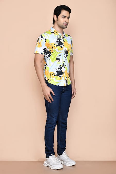 Aryavir Malhotra_Multi Color Nylon Water Splash Print Shirt _at_Aza_Fashions
