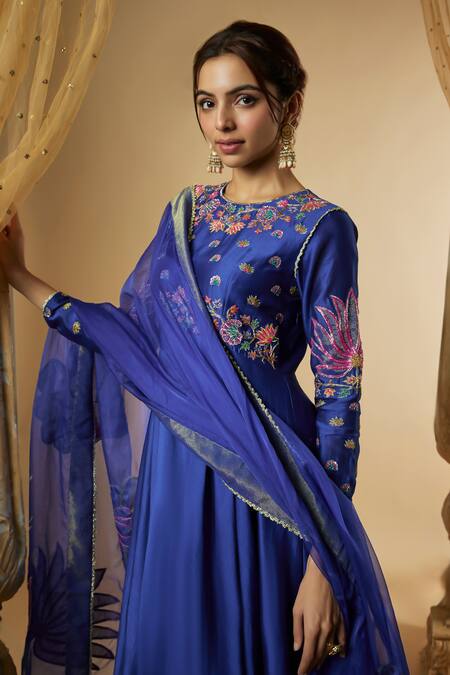 Buy The Aarya Blue Viscose, Chanderi Silk, Organza Lotus Hand Anarkali Palazzo Set Online at Aza Fashions Buy_The Aarya_Blue Viscose, Chanderi Silk, Organza Lotus Hand Anarkali Palazzo Set _Online_at_Aza_Fashions