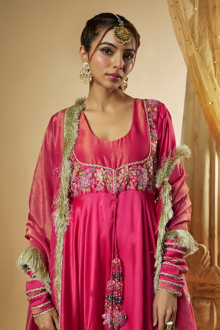 Buy The Aarya Pink Viscose, Chanderi Silk, Organza Embroidery, Zari, Floral Anarkali Set Online at Aza Fashions Buy_The Aarya_Pink Viscose, Chanderi Silk, Organza Embroidery, Zari, Floral Anarkali Set _Online_at_Aza_Fashions