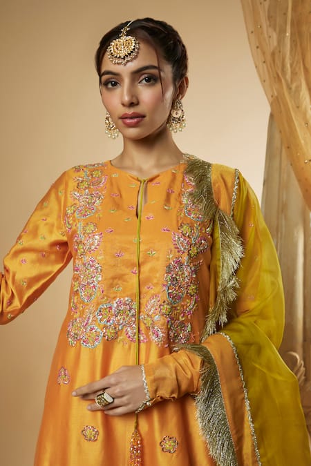Buy The Aarya Orange Viscose, Silk, Fringe, Floral Hand Kurta Palazzo Set Online at Aza Fashions Buy_The Aarya_Orange Viscose, Silk, Fringe, Floral Hand Kurta Palazzo Set _Online_at_Aza_Fashions