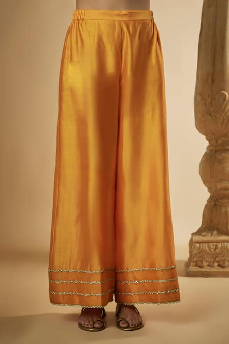 Shop The Aarya Orange Viscose, Silk, Fringe, Floral Hand Kurta Palazzo Set Online at Aza Fashions Shop_The Aarya_Orange Viscose, Silk, Fringe, Floral Hand Kurta Palazzo Set _Online_at_Aza_Fashions