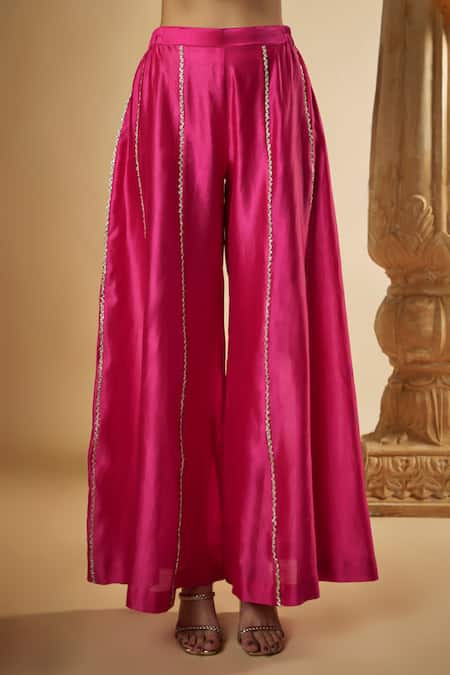 Buy The Aarya Pink Viscose, Chanderi Silk, Organza, Floral Hand Kurta Kalidar Palazzo Set Online at Aza Fashions Buy_The Aarya_Pink Viscose, Chanderi Silk, Organza, Floral Hand Kurta Kalidar Palazzo Set _Online_at_Aza_Fashions