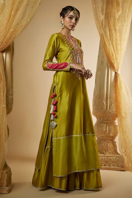 Buy The Aarya Green Viscose, Chanderi Silk, Organza Paisley Embroidered Kurta Sharara Set Online at Aza Fashions Buy_The Aarya_Green Viscose, Chanderi Silk, Organza Paisley Embroidered Kurta Sharara Set _Online_at_Aza_Fashions