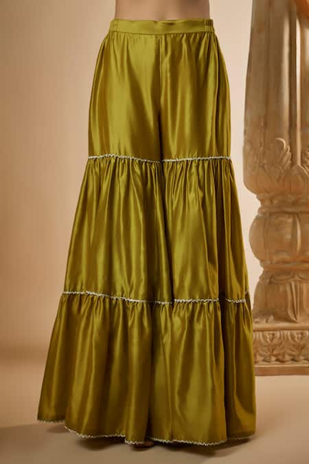 Shop The Aarya Green Viscose, Chanderi Silk, Organza Paisley Embroidered Kurta Sharara Set Online at Aza Fashions Shop_The Aarya_Green Viscose, Chanderi Silk, Organza Paisley Embroidered Kurta Sharara Set _Online_at_Aza_Fashions