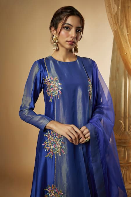 Buy The Aarya Blue Viscose, Chanderi Silk, Organza Floral Butta Hand Kurta Sharara Set Online at Aza Fashions Buy_The Aarya_Blue Viscose, Chanderi Silk, Organza Floral Butta Hand Kurta Sharara Set _Online_at_Aza_Fashions
