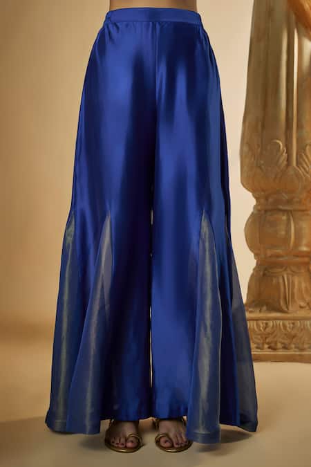 Shop The Aarya Blue Viscose, Chanderi Silk, Organza Floral Butta Hand Kurta Sharara Set Online at Aza Fashions Shop_The Aarya_Blue Viscose, Chanderi Silk, Organza Floral Butta Hand Kurta Sharara Set _Online_at_Aza_Fashions