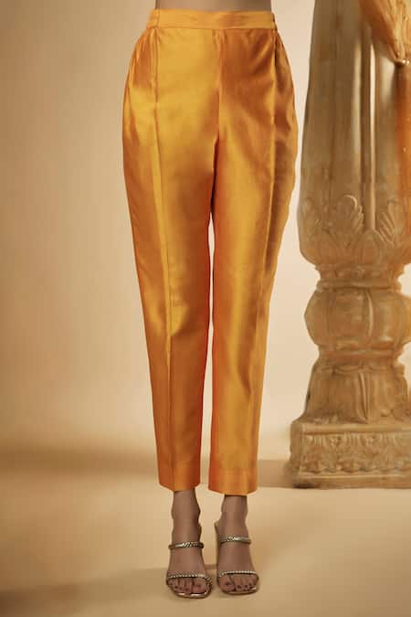 The Aarya Orange Viscose, Silk, Panelled Hand Embroidered Kurta Set Online at Aza Fashions The Aarya_Orange Viscose, Silk, Panelled Hand Embroidered Kurta Set _Online_at_Aza_Fashions