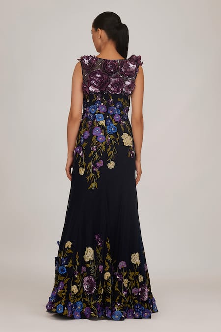 Shop_Shriya Som_Multi Color Tulle Embellished 3-d Applique Open Floral Bolero  _at_Aza_Fashions