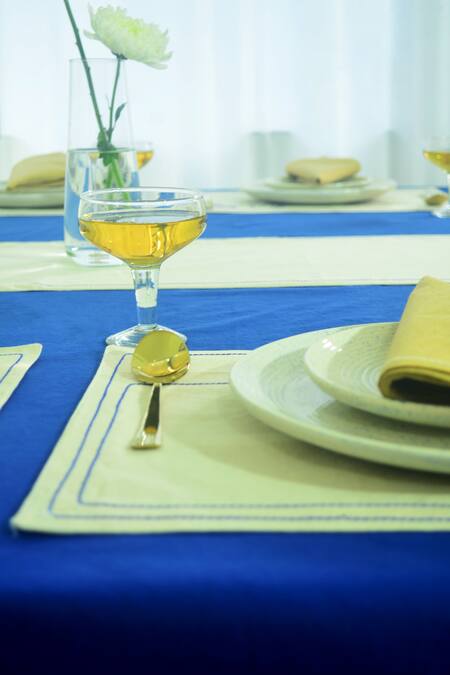 Mid July Home_Multi Color 100% Cotton Stitchline Thread Embroidered Dining Table Set_Online_at_Aza_Fashions