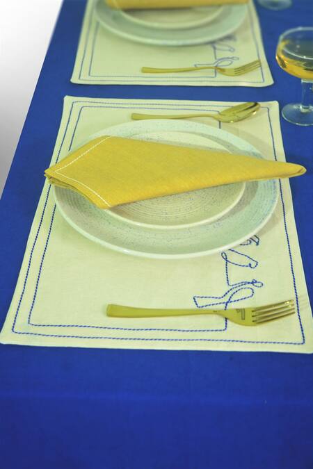 Buy_Mid July Home_Multi Color 100% Cotton Stitchline Thread Embroidered Dining Table Set_Online_at_Aza_Fashions