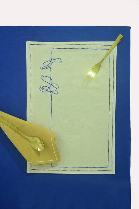 Shop_Mid July Home_Multi Color 100% Cotton Stitchline Thread Embroidered Dining Table Set_Online_at_Aza_Fashions