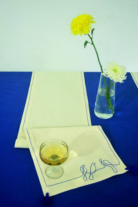 Mid July Home_Multi Color 100% Cotton Stitchline Thread Embroidered Dining Table Set_at_Aza_Fashions