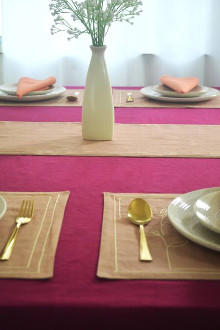 Mid July Home Multi Color 100% Cotton Thread Embroidered Dining Table Set Online at Aza Fashions Mid July Home_Multi Color 100% Cotton Thread Embroidered Dining Table Set_Online_at_Aza_Fashions