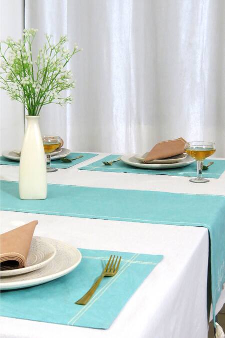 Mid July Home Multi Color 100% Cotton Border Embroidered Dining Table Set Online at Aza Fashions Mid July Home_Multi Color 100% Cotton Border Embroidered Dining Table Set_Online_at_Aza_Fashions