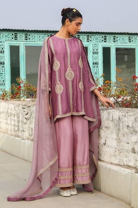 Buy Roohbyridhimaa Purple Viscose, Chanderi Sequins, Zari Zainaa Embroidered Kurta Flared Pant Set Online at Aza Fashions Buy_Roohbyridhimaa_Purple Viscose, Chanderi Sequins, Zari Zainaa Embroidered Kurta Flared Pant Set _Online_at_Aza_Fashions
