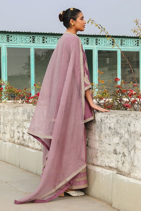 Shop Roohbyridhimaa Purple Viscose, Chanderi Sequins, Zari Zainaa Embroidered Kurta Flared Pant Set Online at Aza Fashions Shop_Roohbyridhimaa_Purple Viscose, Chanderi Sequins, Zari Zainaa Embroidered Kurta Flared Pant Set _Online_at_Aza_Fashions