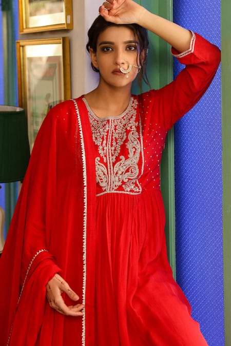 Buy Roohbyridhimaa Red Organza, Silk Zari, Sequins Round Mannat Embroidered Anarkali Churidar Set Online at Aza Fashions Buy_Roohbyridhimaa_Red Organza, Silk Zari, Sequins Round Mannat Embroidered Anarkali Churidar Set _Online_at_Aza_Fashions