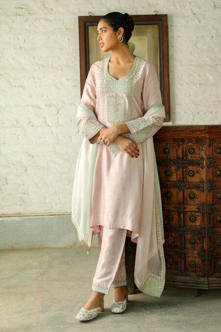 Buy Roohbyridhimaa Pink Organza, Viscose, Silk Sequins, Patchwork, Zari Mudassar Kurta Pant Set Online at Aza Fashions Buy_Roohbyridhimaa_Pink Organza, Viscose, Silk Sequins, Patchwork, Zari Mudassar Kurta Pant Set _Online_at_Aza_Fashions