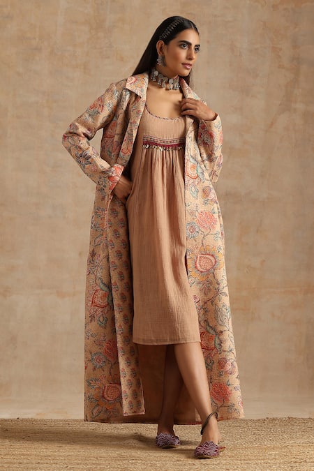 SAMVRIH Floral Print Jacket With Dress 