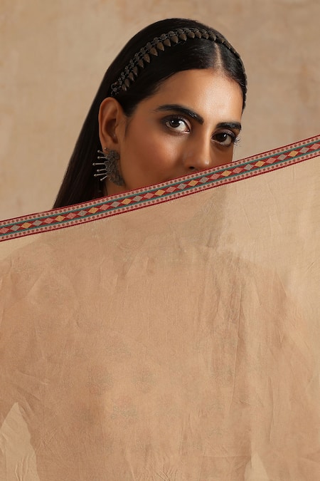 Shop_Samvrih_Beige Muslin (60% Viscose Digital Printed Floral Notched Kurta Palazzo Set _Online_at_Aza_Fashions