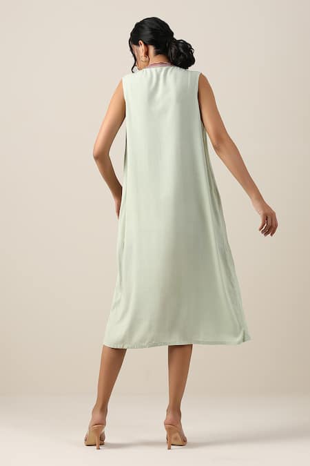 Samvrih Harita Suman Border Printed Sleeveless Dress 