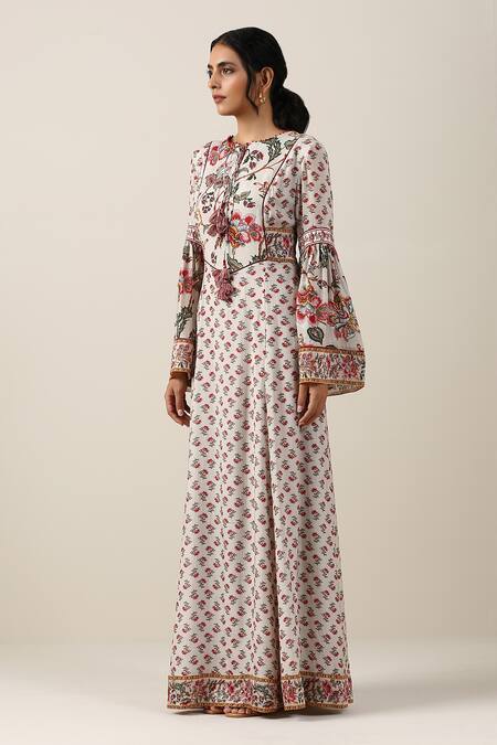 Samvrih_White 70% Cotton Digital Printed Floral Jaal Keyhole Shwet Suman Kurta _Online_at_Aza_Fashions