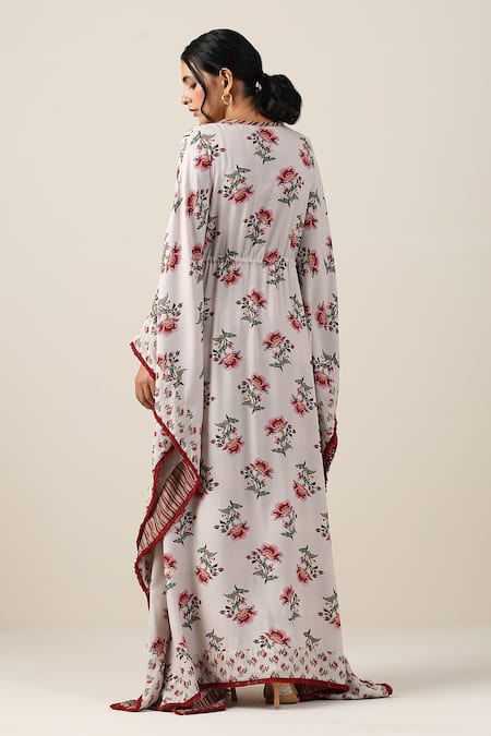 Samvrih Shwet Suman Floral Boota Print Kaftan 