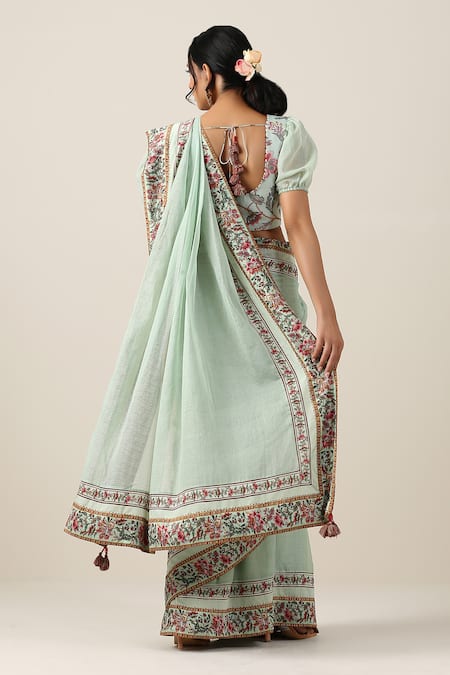 Samvrih Harita Suman Border Printed Saree With Blouse 