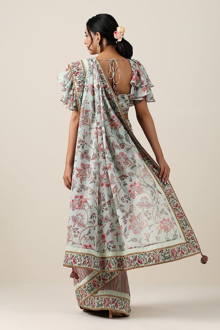 Samvrih Harita Suman Jaal Dhari Printed Saree With Blouse 