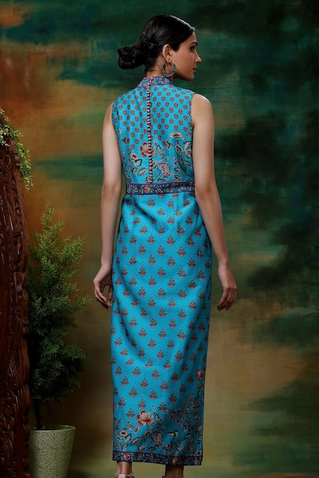 Samvrih Neel Mayuri Print Long A-Line Dress 