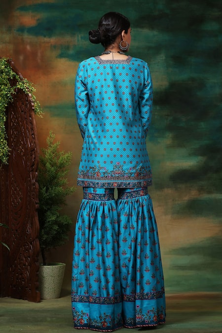 Samvrih Neel Sitara Print Kurta Sharara Set 