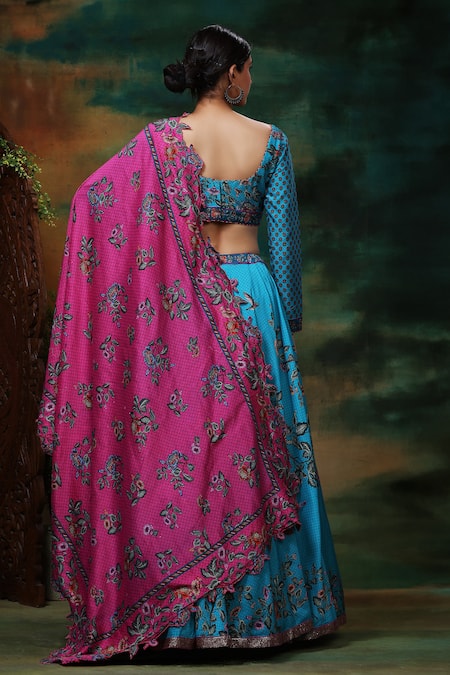 Samvrih Neel Mayur Peacock Printed Lehenga Set 