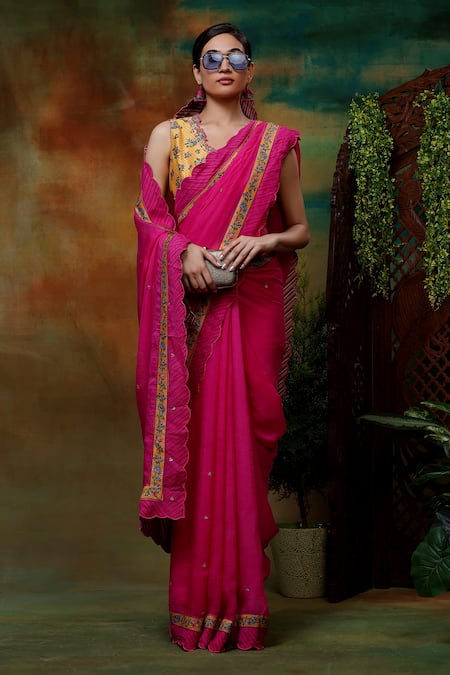 Samvrih Gulabi Sitara Sequin Embroidered Saree With Blouse 