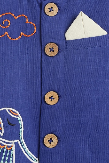 Buy Tiber Taber Blue Cotton Embroidery Elephant Bundi Online at Aza Fashions Buy_Tiber Taber_Blue Cotton Embroidery Elephant Bundi _Online_at_Aza_Fashions