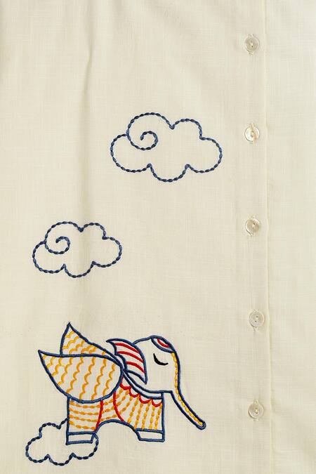 Tiber Taber Cream Cotton Embroidery Mystic Elephant Kurta Set at Aza Fashions Tiber Taber_Cream Cotton Embroidery Mystic Elephant Kurta Set _at_Aza_Fashions