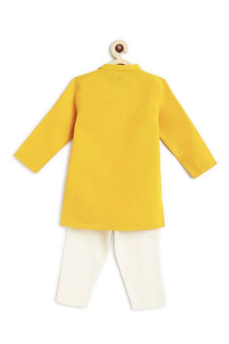 Shop Tiber Taber Yellow Cotton Embroidery Magical Elephant Kurta With Pyjama at Aza Fashions Shop_Tiber Taber_Yellow Cotton Embroidery Magical Elephant Kurta With Pyjama_at_Aza_Fashions
