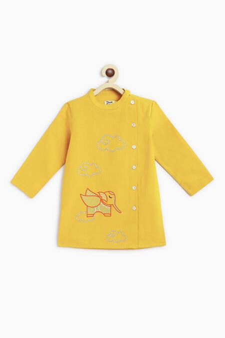 Buy Tiber Taber Yellow Cotton Embroidery Magical Elephant Kurta With Pyjama Online at Aza Fashions Buy_Tiber Taber_Yellow Cotton Embroidery Magical Elephant Kurta With Pyjama_Online_at_Aza_Fashions