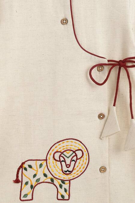 Tiber Taber Cream Cotton Embroidery Mighty Lion Kurta And Pyjama Set at Aza Fashions Tiber Taber_Cream Cotton Embroidery Mighty Lion Kurta And Pyjama Set _at_Aza_Fashions