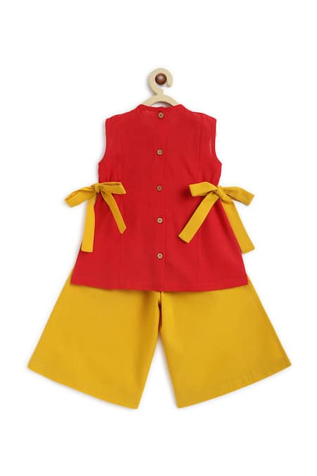 Shop Tiber Taber Red Cotton Bows Lion Embroidered Kurta Set at Aza Fashions Shop_Tiber Taber_Red Cotton Bows Lion Embroidered Kurta Set_at_Aza_Fashions