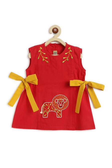 Buy Tiber Taber Red Cotton Bows Lion Embroidered Kurta Set Online at Aza Fashions Buy_Tiber Taber_Red Cotton Bows Lion Embroidered Kurta Set_Online_at_Aza_Fashions