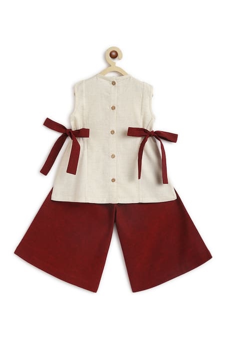 Shop Tiber Taber Cream Cotton Bows Calm Elephant Embroidered Kurta And Palazzo Set at Aza Fashions Shop_Tiber Taber_Cream Cotton Bows Calm Elephant Embroidered Kurta And Palazzo Set_at_Aza_Fashions