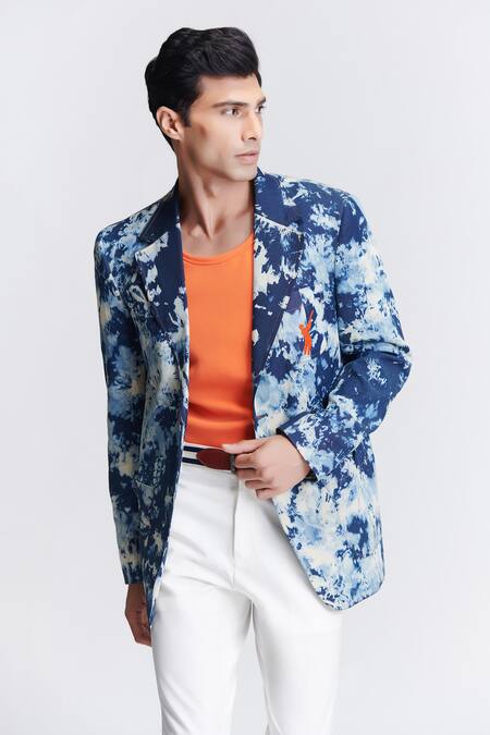 S&N By Shantnu Nikhil Blue Denim Embroidery Abstract Print Blazer Online at Aza Fashions S&N By Shantnu Nikhil_Blue Denim Embroidery Abstract Print Blazer_Online_at_Aza_Fashions