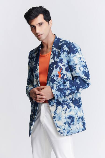 Buy S&N By Shantnu Nikhil Blue Denim Embroidery Abstract Print Blazer Online at Aza Fashions Buy_S&N By Shantnu Nikhil_Blue Denim Embroidery Abstract Print Blazer_Online_at_Aza_Fashions