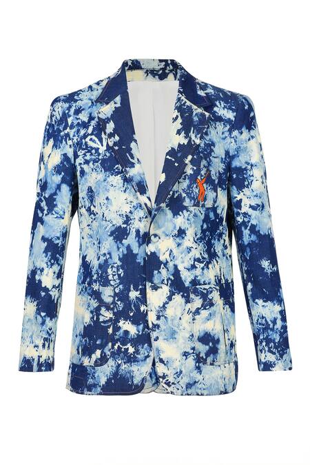 Shop S&N By Shantnu Nikhil Blue Denim Embroidery Abstract Print Blazer Online at Aza Fashions Shop_S&N By Shantnu Nikhil_Blue Denim Embroidery Abstract Print Blazer_Online_at_Aza_Fashions