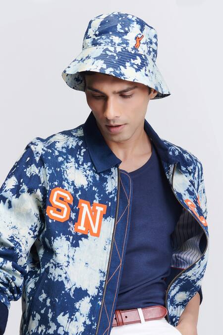 Buy S&N By Shantnu Nikhil Blue Denim Embroidery, Patchwork Abstract Print Varsity Jacket Online at Aza Fashions Buy_S&N By Shantnu Nikhil_Blue Denim Embroidery, Patchwork Abstract Print Varsity Jacket_Online_at_Aza_Fashions
