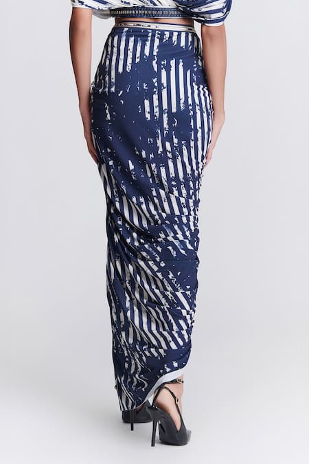S&N By Shantnu Nikhil Stripe Print Draped Skirt 