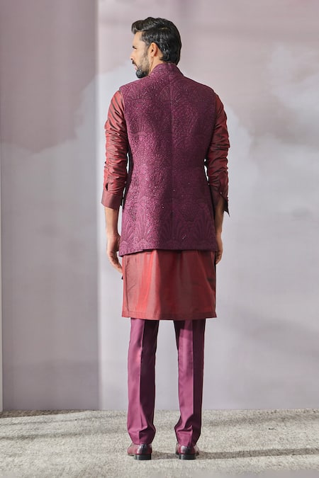 Tarun Tahiliani Panelled Tonal Embroidered Waistcoat 